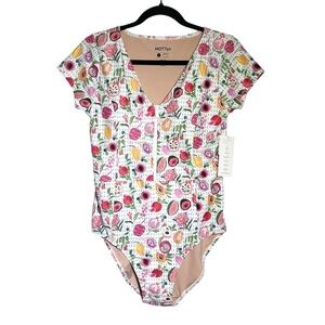 Mott50 Madeline Fresco Crush Print Short Sleeve V Neck One Piece SwimSuit NWT M